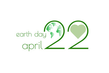 Happy Earth day. Text with planet and heart.