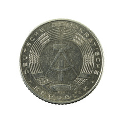 historic 50 east german pfennig coin (1972) reverse isolated on white background