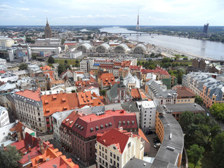 Naklejka na ściany i meble Stunning Rooftops View and City Scape of Riga, Latvia 