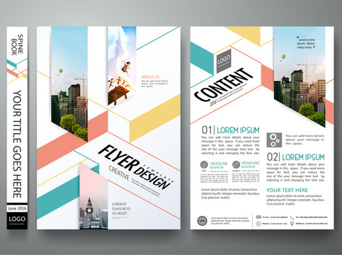 Portfolio design template vector. Minimal brochure report business flyers magazine poster. Abstract green and orange square on cover book presentation. City concept on A4 size layout.