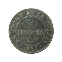 50 bolivian centavo coin (1997) obverse isolated on white background