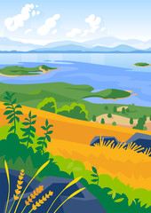 Fototapeta na wymiar Summer landscape with sea and mountains vector illustration 