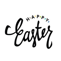 "Happy Easter" calligraphy with colorful eggs. Holiday greetings logotype. Hand drawn vector lettering.
