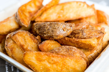 Golden French fries potatoes ready to be eaten
