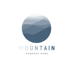 Mountain logo template with abstract peaks. Vector illustration. Mountaineering and Traveling icon.