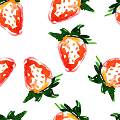Watercolor seamless pattern of strawberries.