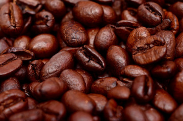 Roasted coffee beans closeup