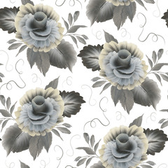 Decorative hand drawn roses. Seamless pattern. - 143697588