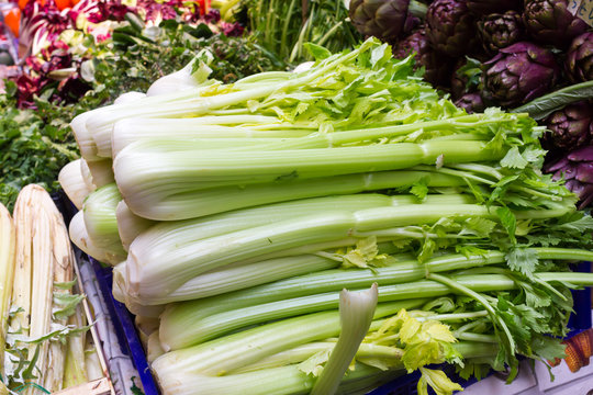 Bunches of celery at the market