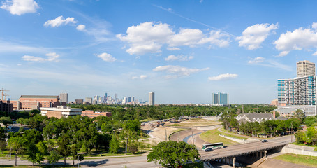 A panoramic view of Houston looking north towards downtown from the Medical Center