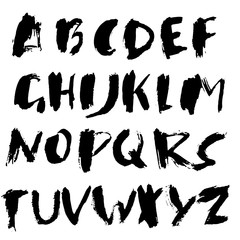 Hand drawn dry brush font. Modern brush lettering. Grunge style alphabet. Vector illustration.