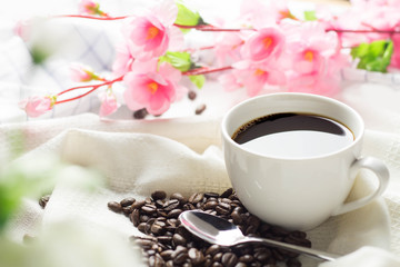 black coffee bean and white cup