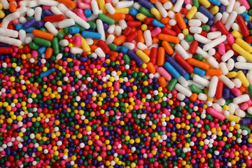 Assorted colored sprinkles, for backgrounds or textures