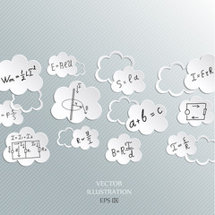Mathematical equations and formulas in the clouds.