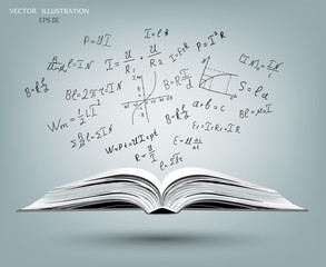 Mathematical formulas and graphs on the open book