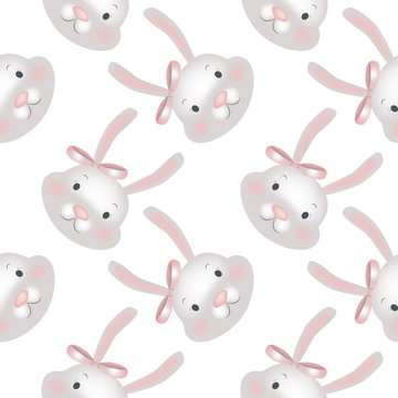 Seamless little bunny pattern. Vector background 
with cute rabbits for girls design.
