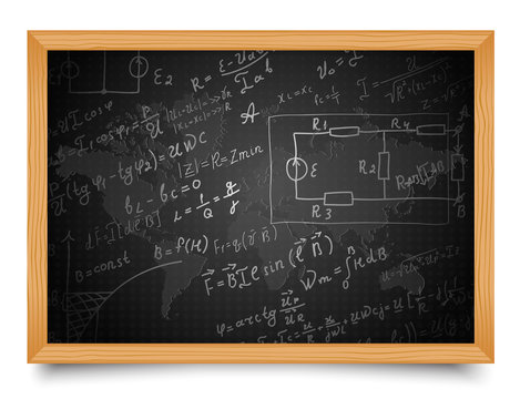 Science. Mathematical and physical formulas on the school board