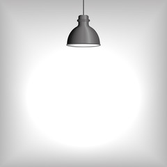 Потолочный светильник, освещающий серую пустую стену. Векторная иллюстрация для Вашего дизайна или вставки или монтажа.
