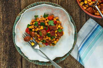 Chorizo and chickpeas braised in cider
