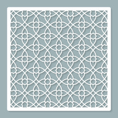 A template for laser cutting. A square panel with a geometric pattern. Carved panel for cutting out paper, wood, metal. Vector illustration.