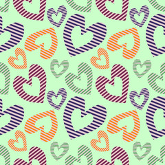 Seamless vector pattern with hearts. Background with hand drawn ornamental symbols. Template for wrapping, decor, surface, cards, backgrounds, textile, print. Repeat ornament. Series of Love Patterns.