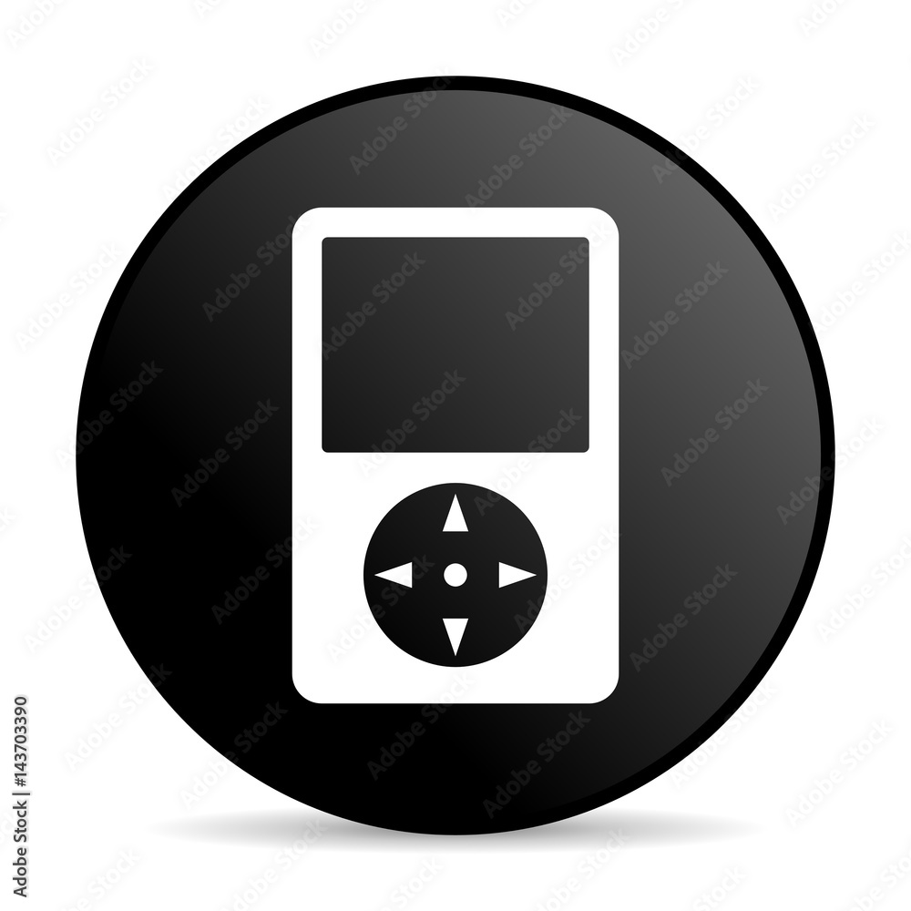 Poster Multimedia player black color web design round internet icon on white background.