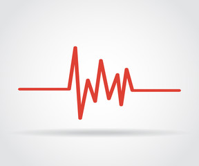 Red heartbeat icon with shadow on a gray background