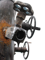 old metal pipe with valve on white background