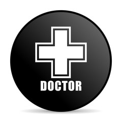 Doctor black color web design round internet icon on white background.