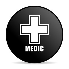 Medic black color web design round internet icon on white background.