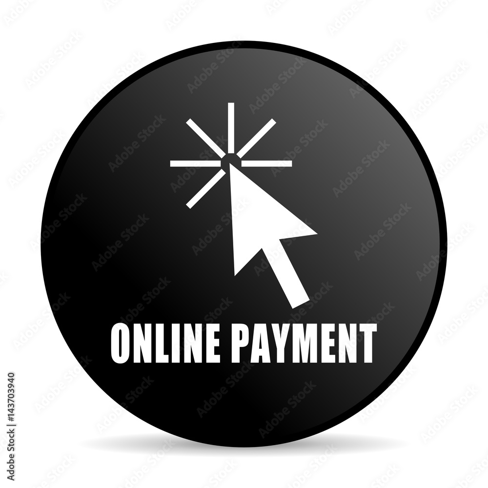 Poster online payment black color web design round internet icon on white background.