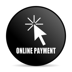 Online payment black color web design round internet icon on white background.