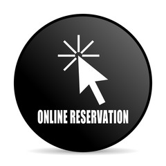 Fototapeta premium Online reservation black color web design round internet icon on white background.