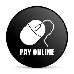 Pay online black color web design round internet icon on white background.