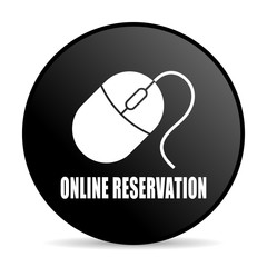 Online reservation black color web design round internet icon on white background.