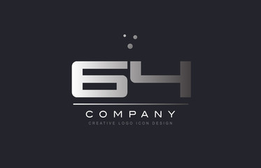 64 sixty four number silver grey metal logo icon deign vector