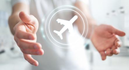 Businessman booking his flight with modern digital application 3D rendering