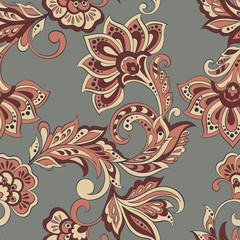 vintage pattern in indian batik style. floral seamless background