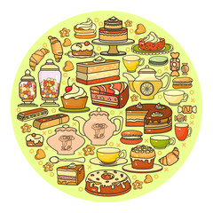 Confectionery icon. Set of cute various desserts icons.