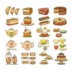 Confectionery icon. Set of cute various desserts icons. 