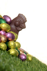 Easter chocolate eggs and hen