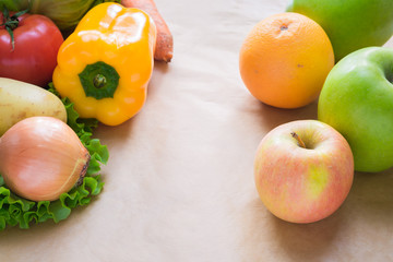Fresh and ripe vegetables and fruits on the table.