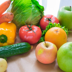 Fresh and ripe vegetables and fruits on the table.