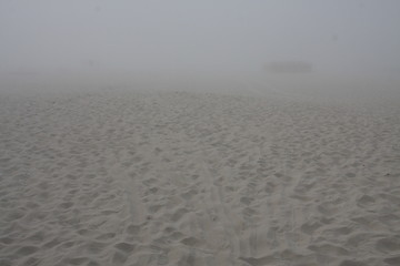 Plaża pokryta mgłą