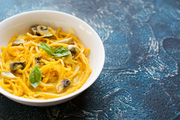 Spiralized butternut squash on the grey table