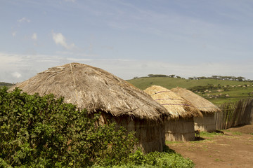Fototapeta na wymiar Maasai huts in village