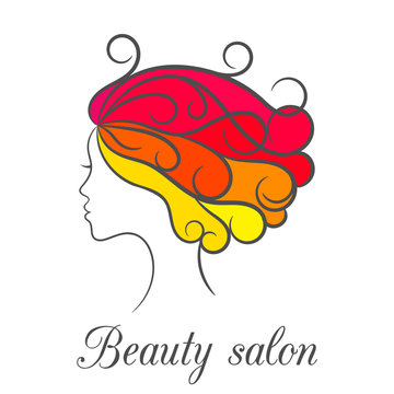 Contour bright colourful logo for beauty salon with female profile