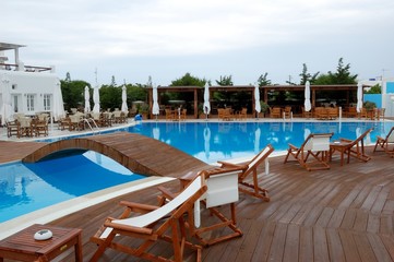 Lovely place for rest and relaxation. Near the hotel in Santorini island, Cyclades, Greece. From travels in the Mediterranean