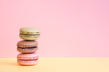 A set of three different macarons