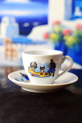 Greek coffee in a traditional cup. Greek lifestyle.